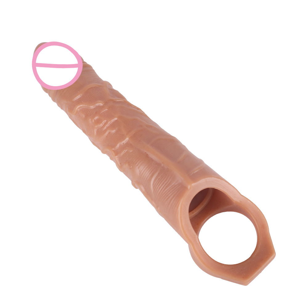 Premium Realistic Male Penis Sleeve for Enlargement & Delay - Wolf Tooth Textured Reusable Condom - Thickened Silicone Extender for Couples